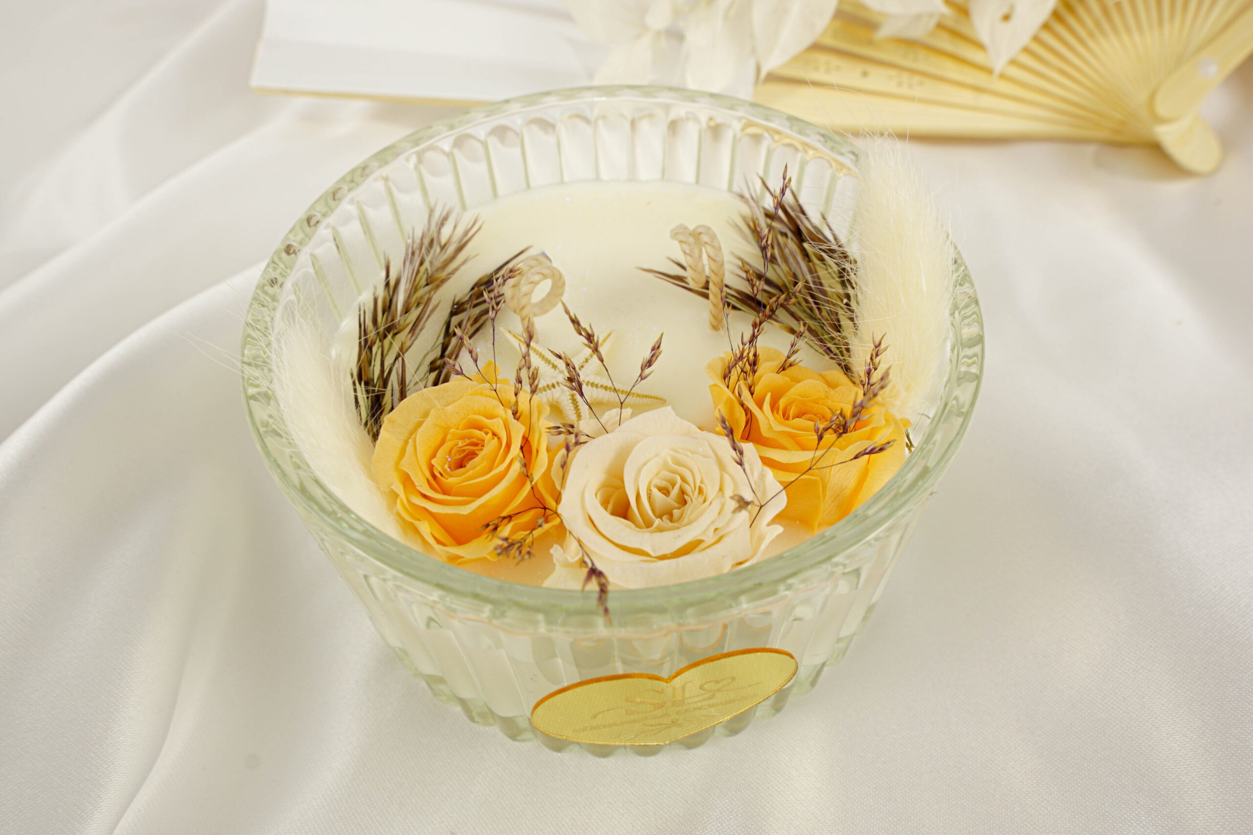 Boho stiilis käsitööküünal uinuvate rooside ja kõrrelistega - Image 4