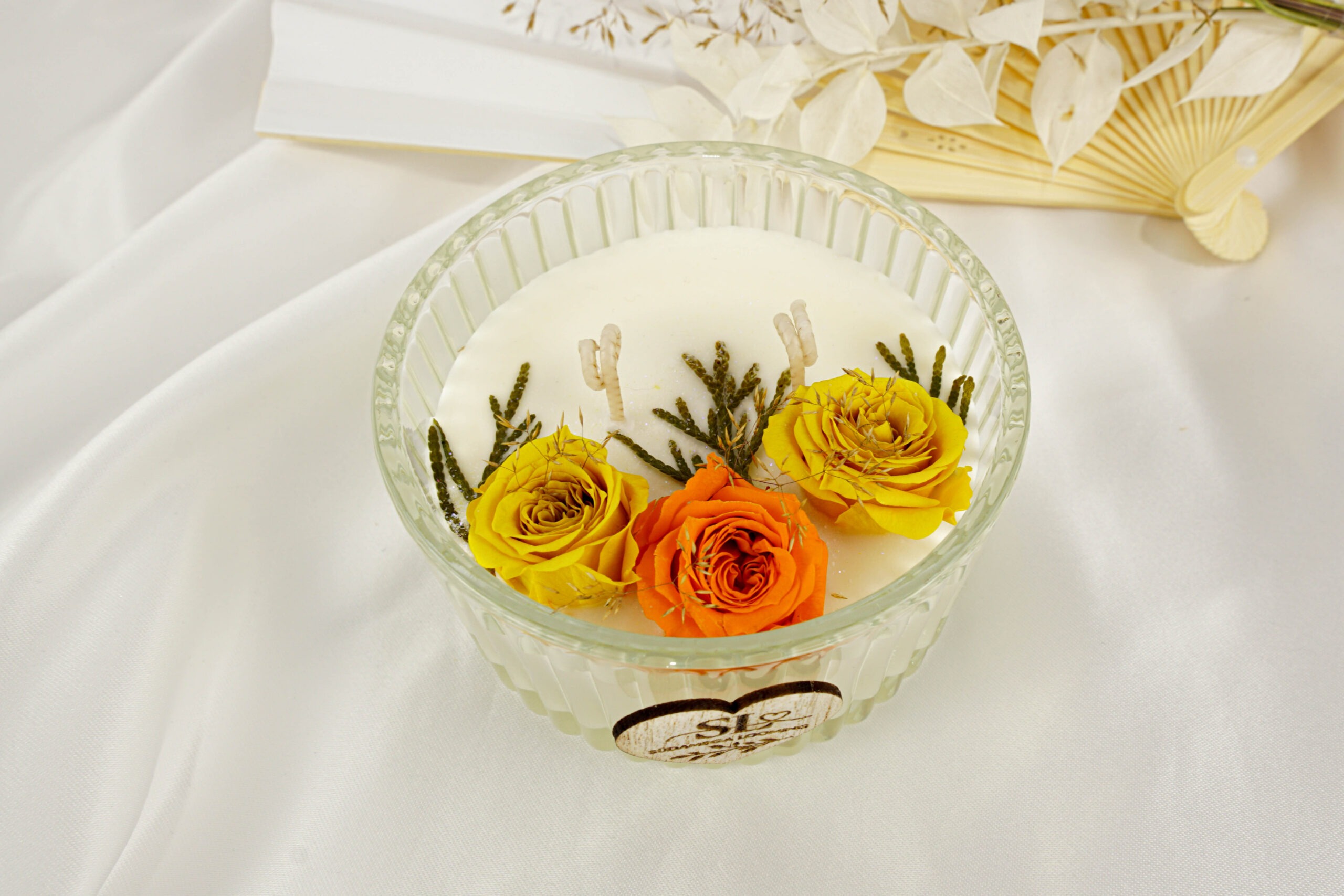 Boho stiilis käsitööküünal uinuvate rooside ja kõrrelistega - Image 7