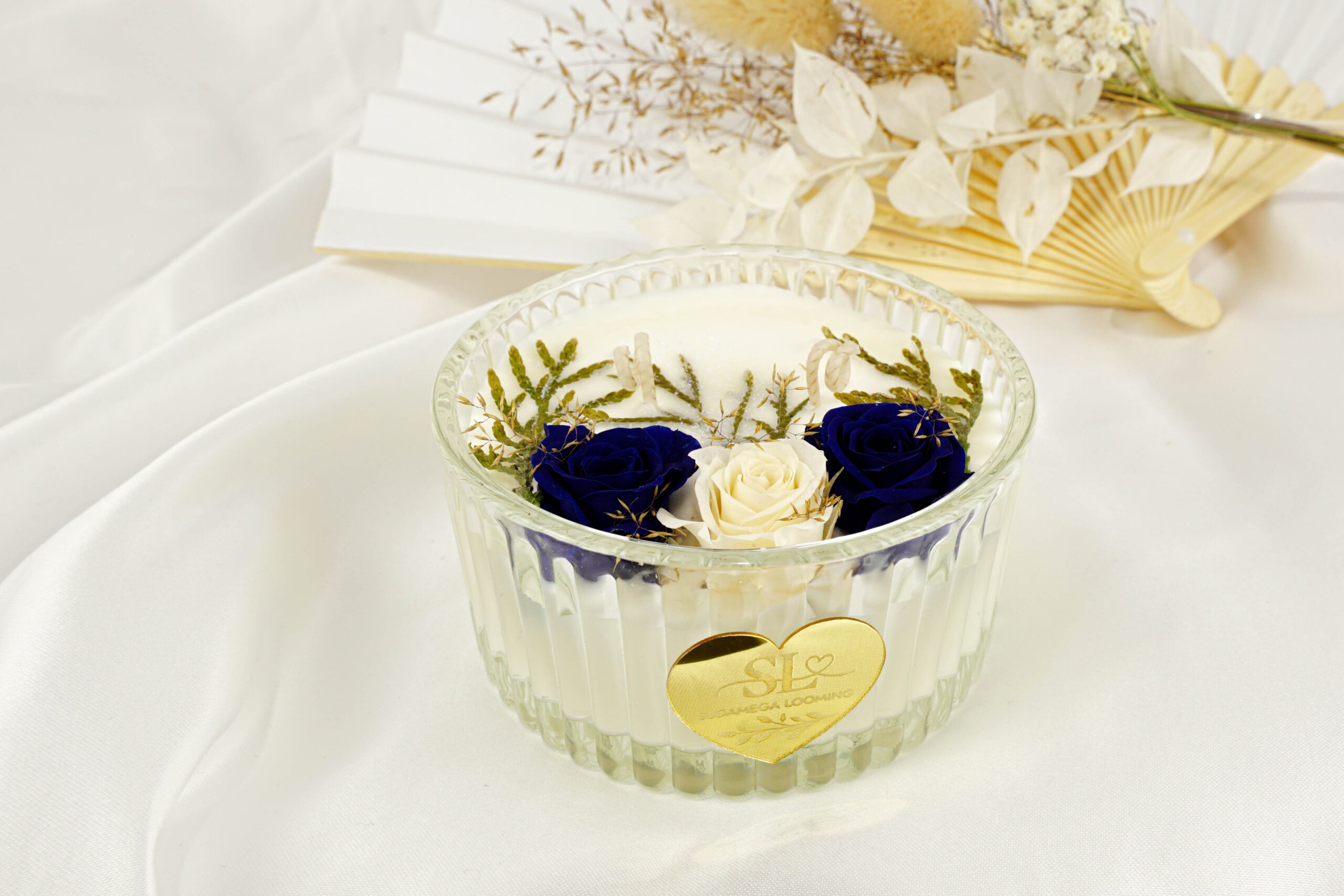 Boho stiilis käsitööküünal uinuvate rooside ja kõrrelistega - Image 5