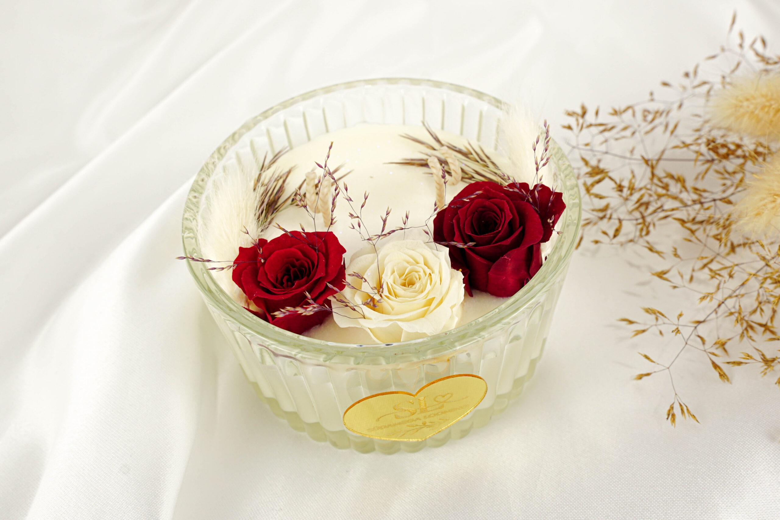 Boho stiilis käsitööküünal uinuvate rooside ja kõrrelistega - Image 9