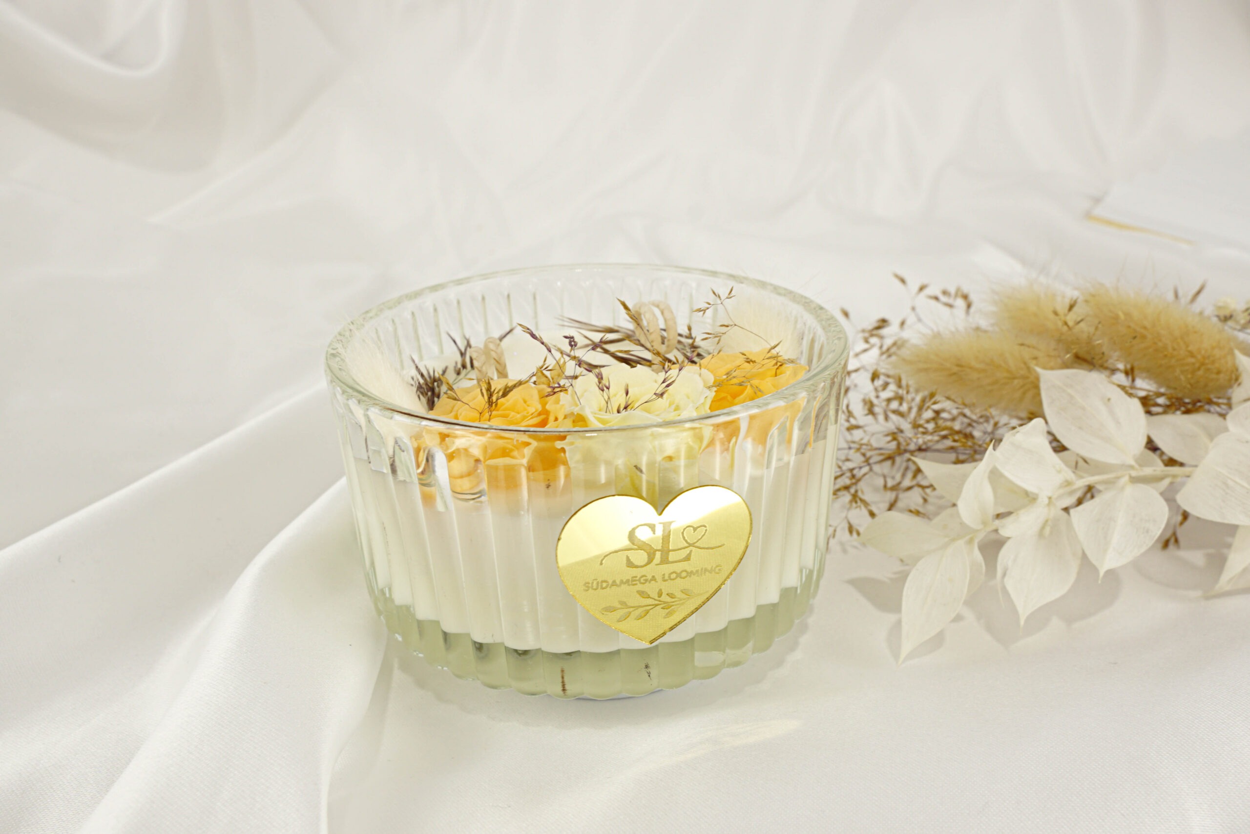 Boho stiilis käsitööküünal uinuvate rooside ja kõrrelistega - Image 8