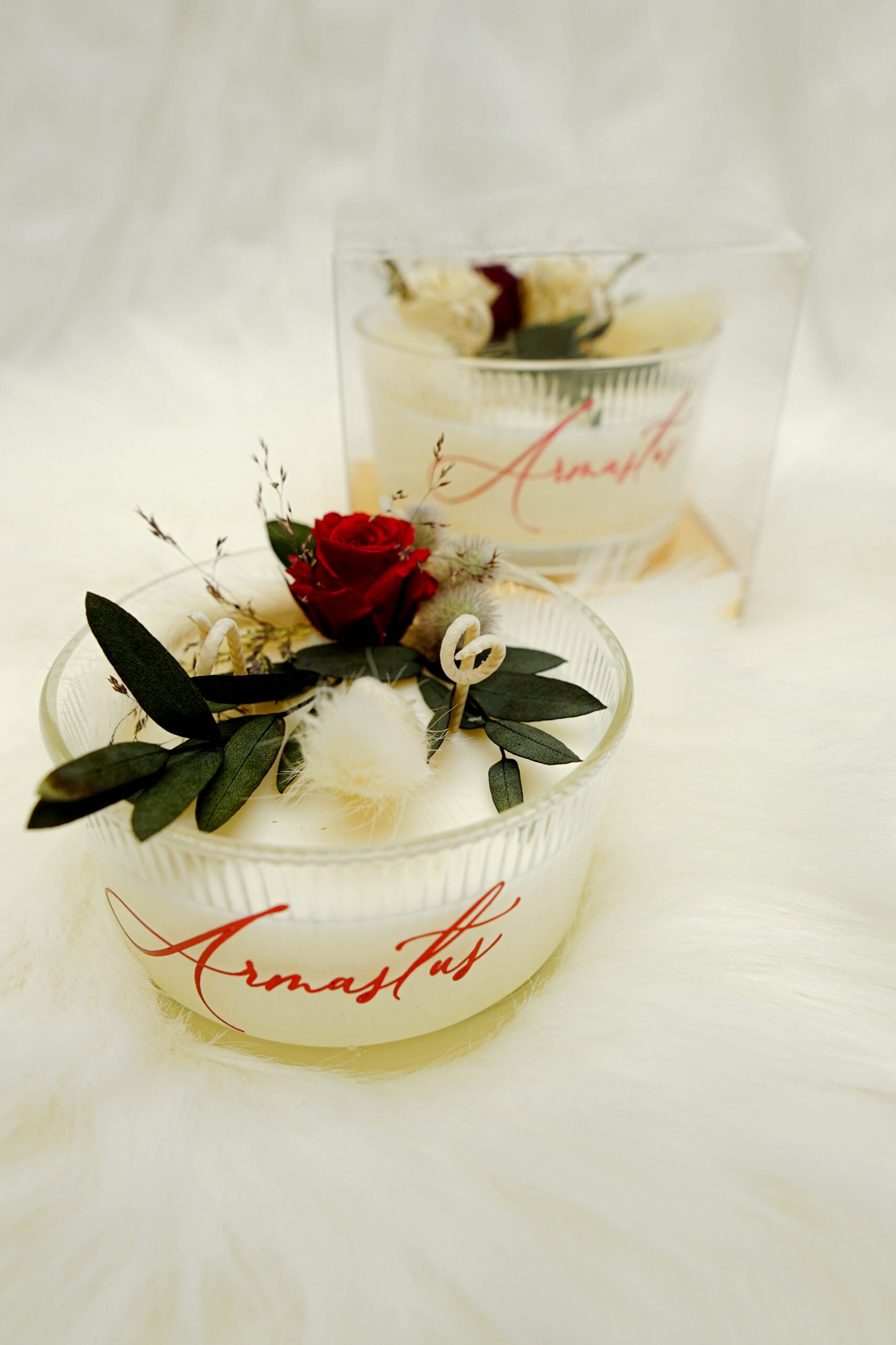 Personaliseeritav kinkekomplekt - Veinipokaal ja käsitöö küünal - Image 3